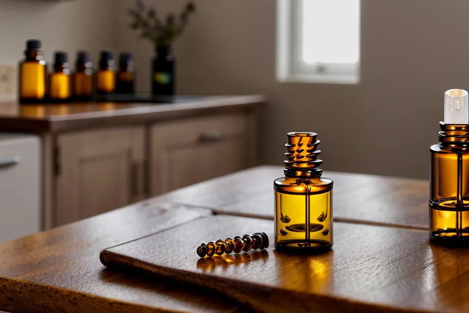 Flacons d'huiles essentielles ambrés rassemblés avant de choisir une formation en aromathérapie sérieuse
