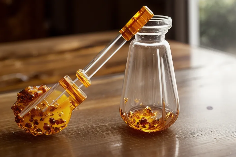 Pipette de précision versant une huile essentielle dans un flacon ambré sur une balance