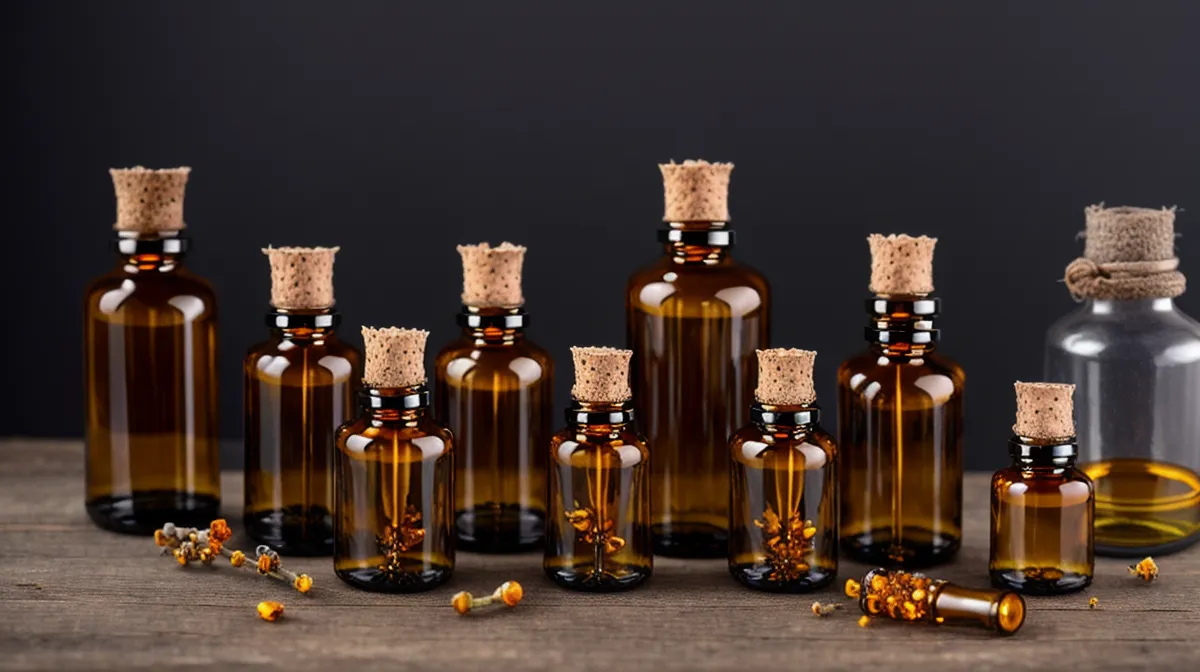 Formation aromathérapie et interactions médicamenteuses : flacons bruns et ordonnance côte à côte sur une table