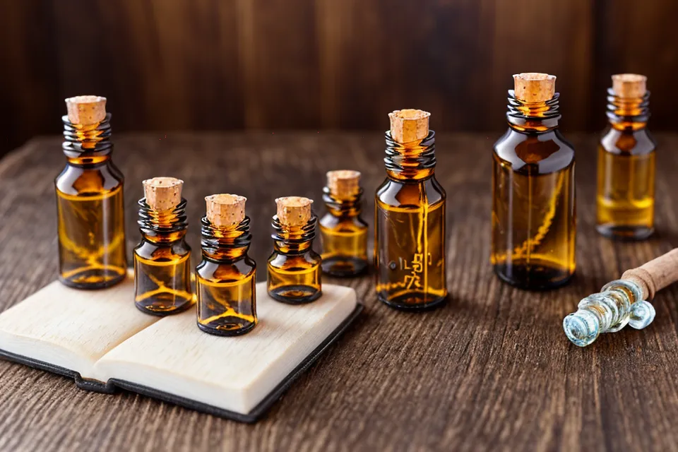 Notes manuscrites sur la biochimie des huiles essentielles à côté d'un ordinateur
