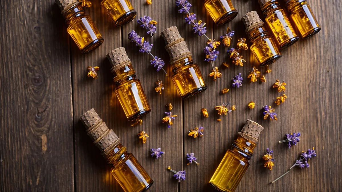 Quelle formation aromathérapie choisir pour apprendre à doser sans danger : flacons d'huiles essentielles et carnet de notes sur une table en bois
