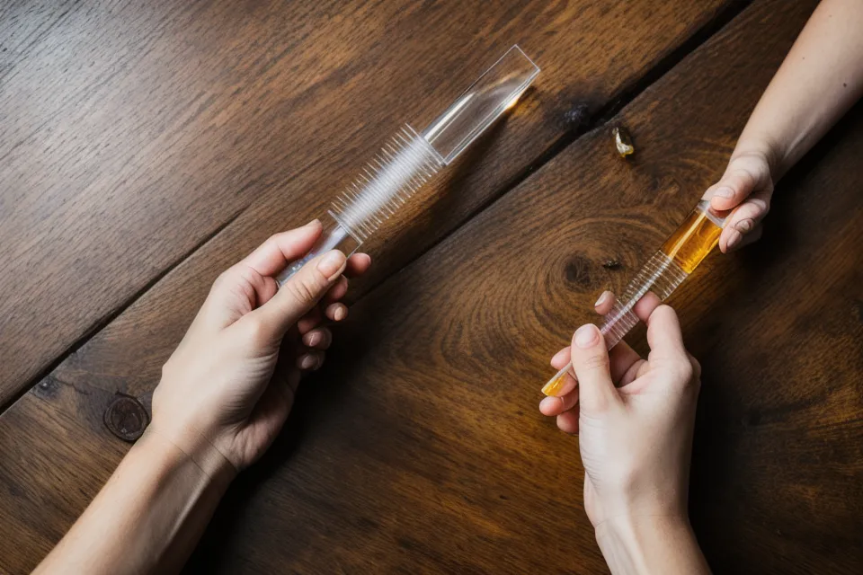 Main utilisant une pipette pour doser une huile essentielle avec précision