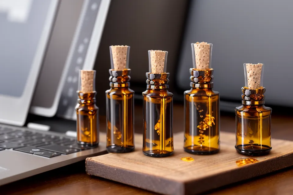 Ordinateur affichant une formation en aromathérapie à côté d'une pipette et d'huile végétale